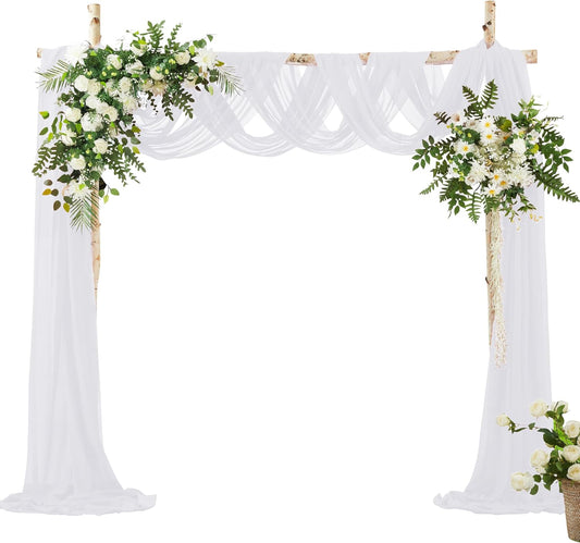 VACVELT Wedding Arch Draping Fabric - White Chiffon, 1 Panel Sheer Drapes - 30 Inch x 20ft Chiffon Backdrop Curtain - Outdoor Sheer Drapery for Ceremony Party Ceiling