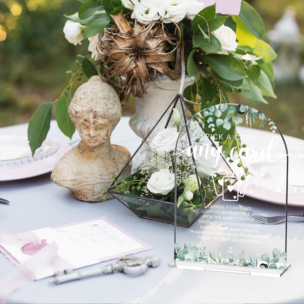 Acrylic Wedding Sign Pick A Card Signs for Ceremony Modern Calligraphy Arch Acrylic Table Top Signs for Wedding Reception and Event Party Table Decor (Eucalyptus Leaves)