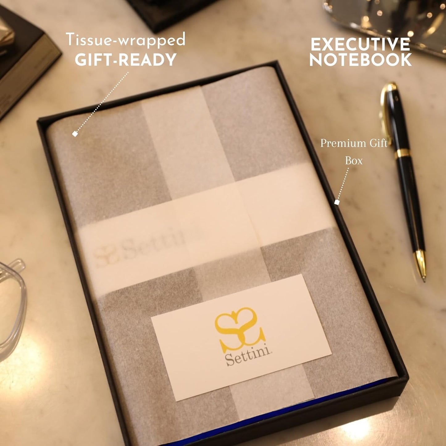 SETTINI Journal Notebook for Writing, Vegan Leather Hardcover Notebook - Pen loop, Back Pockets & Lay-Flat design, 120 GSM A5 College ruled Bleed free Paper, Gift Set for Men and Women, Saphire Blue - Birthday Gift