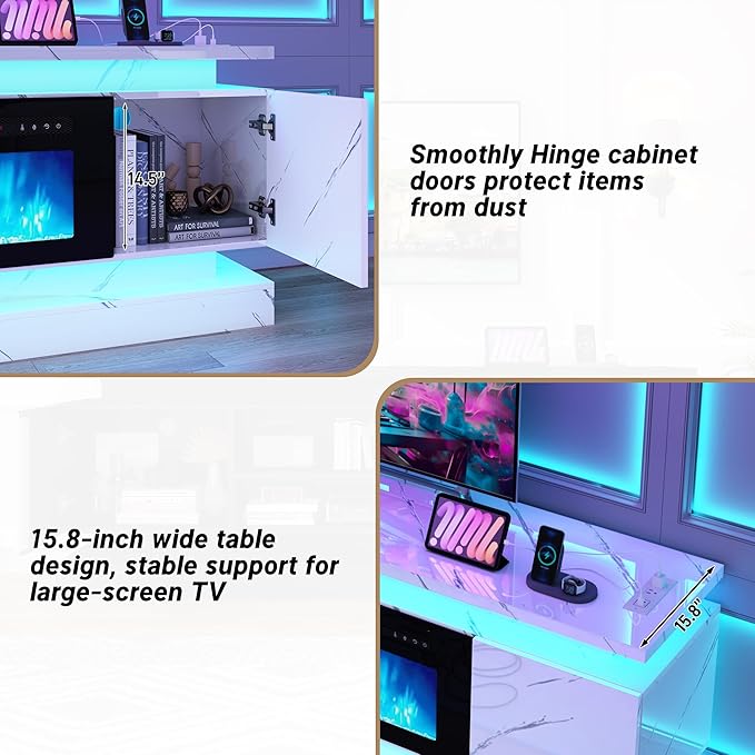 chartustriable 71IN LED TV Stands w/40 inch Fireplace Power Outlet - Image 7