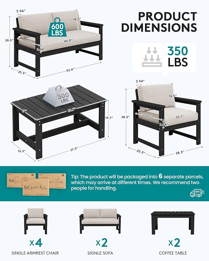 SERWALL 8 Pieces HDPE Outdoor Conversation Sofa Set - Image 5