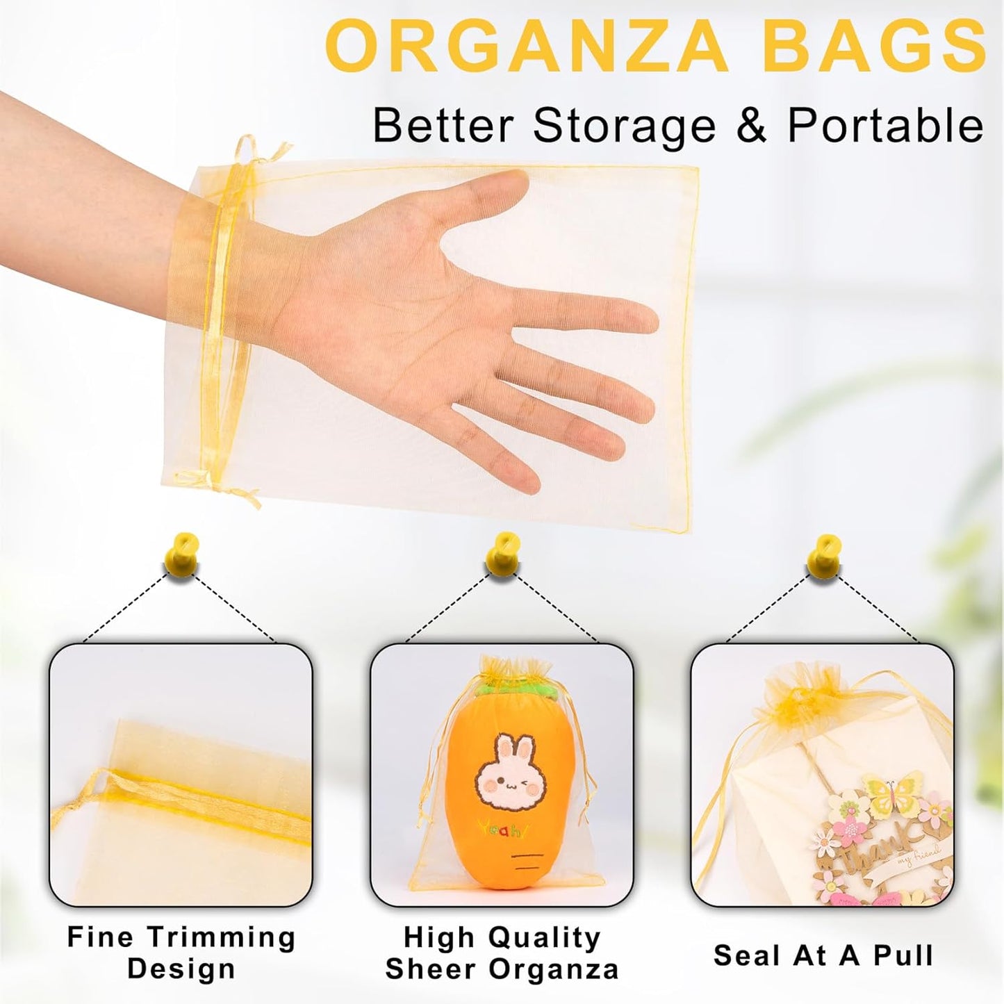 ANZNKU 100 Pack Large Organza Bags 6x9 Inch Mesh Gift Bags Drawstring Candy Bag Packaing Bag(Gold)