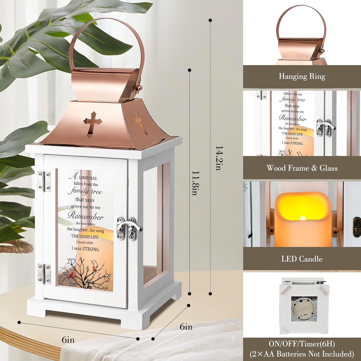 Memorial Lantern, Sympathy Bereavement Gifts Ideas for Loss of Loved One Mother Father Sister Brother, Remembrance Funeral Gifts in Memory of Loved One with LED Candle