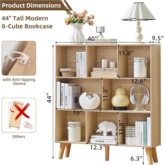 LEYAOYAO 8 Cube Bookshelf, 3 Tier Bookcase - Image 2