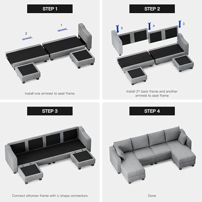 Belffin U Shaped Couch with Reversible Chaises Sectional Couches - Image 8