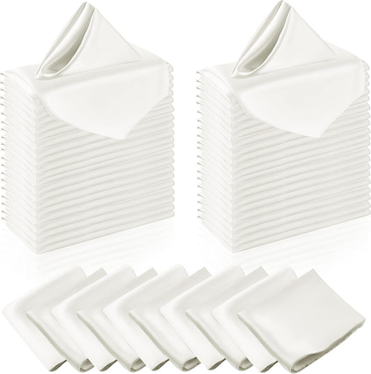 Manyshofu 50 Pieces Ivory White Satin Napkins - 12x12 Inches Cloth Napkins, Square Satin Fabric Napkin Set - Elegant & Reusable Table Napkins for Wedding Dinner Party Lunch Banquet Decoration