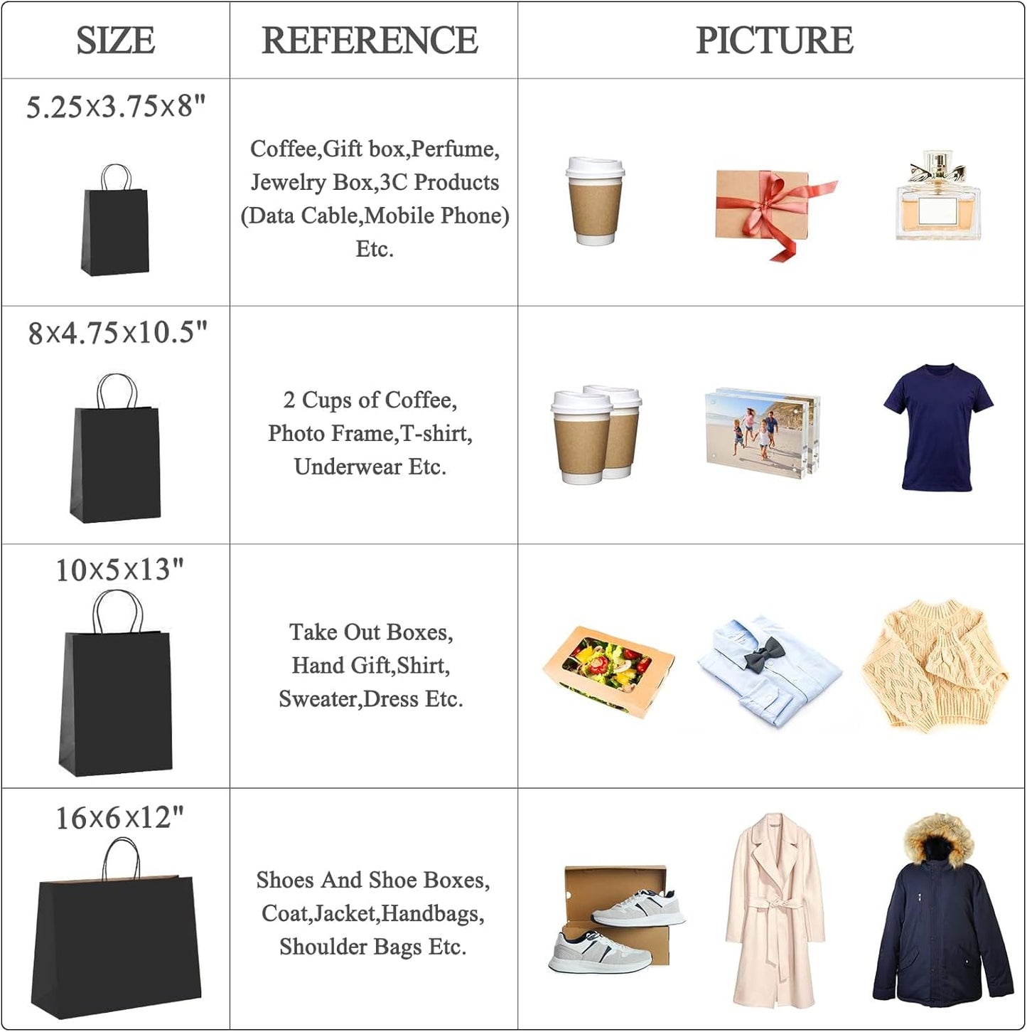 GSSUSA Black Large Gift Bags 16x6x12 Kraft Paper Bags with Handles 200Pcs Sturdy Shopping Party Merchandise Retail