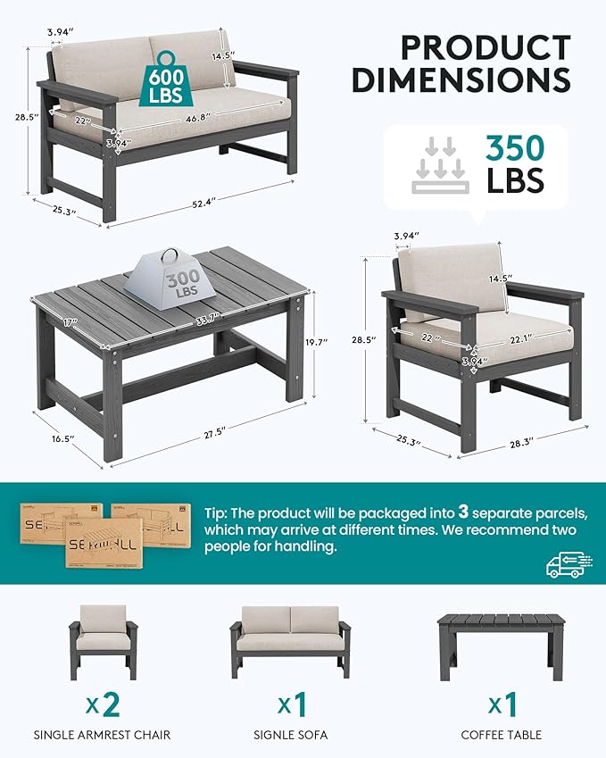 SERWALL 4 Pieces HDPE Outdoor Sofa Set - Image 5