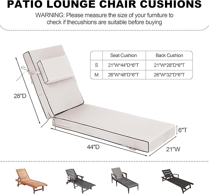 Chaise Lounge Cushions Outdoor 72x21x6 Inch, Fade Resistant 6'' Thicken Outdoor - Image 3