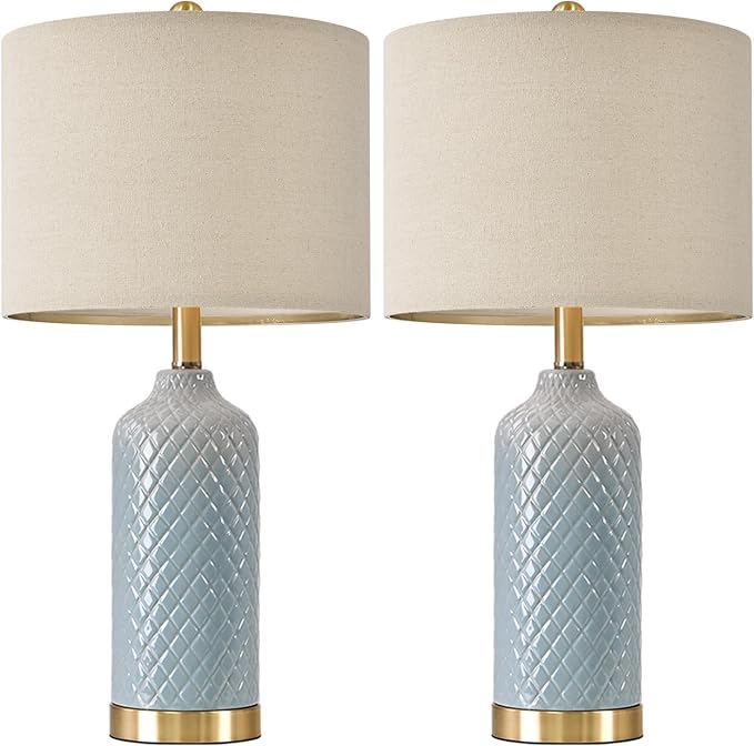 24.25" Modern Ceramic Blue Table Lamps Set of 2 - Image 9