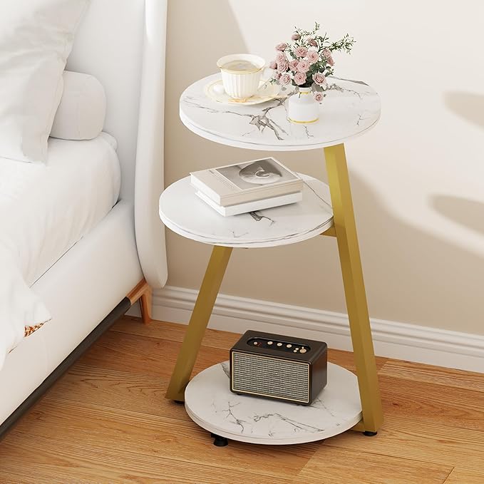 BEWISHOME Round End Table Marble Side Table - Image 4