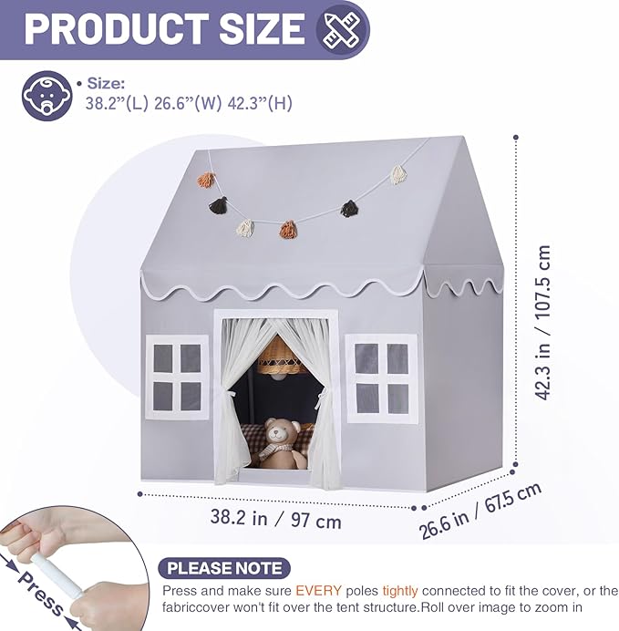 Kids Play Tent Indoor: Mat, Tassel Garland, Star Lights - Image 2