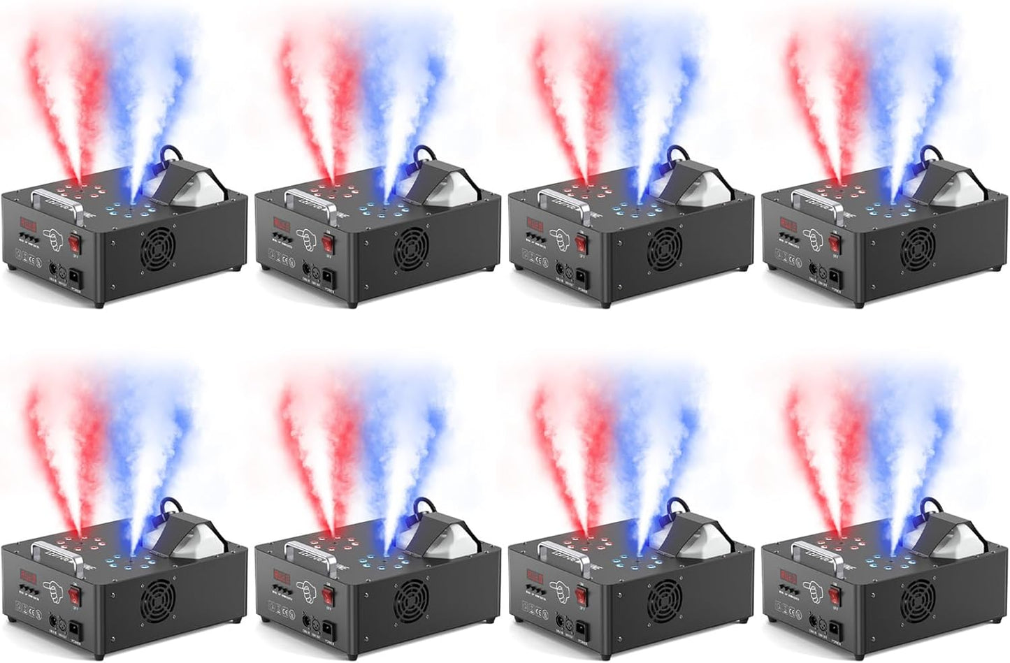 2000W Professional Fog Machine Dual Nozzle with 16 RGB LED, DMX Control Adjustable Smoke Direction, 2.5L Tank LCD Display 30000CFM for Halloween Christmas Stage DJ Party Club Events-8PC