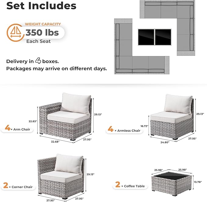 ovios 12 Pieces Patio Furniture Set, Outdoor Wicker Sectional Sofa - Image 8