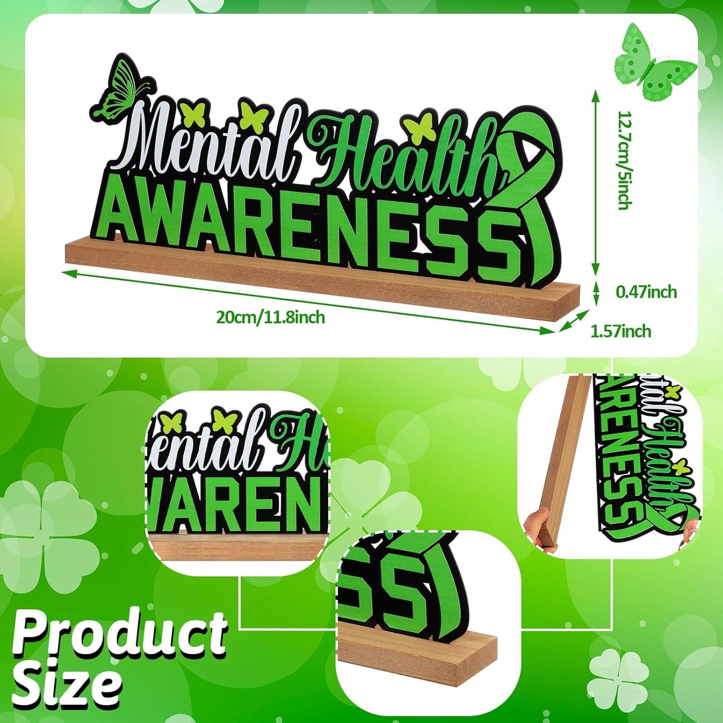 Mental Health Awareness Metal Sign Rustic Table Decor Holiday Tiered Tray Decor with Wooden Base Freestanding Metal Word Sign for Home Tabletop Centerpiece Mantel Shelf Fireplace