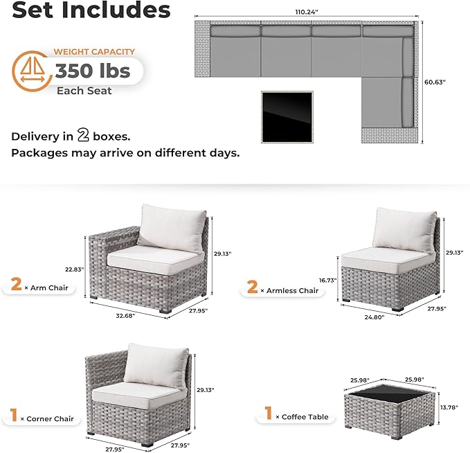 ovios 6 Pieces Patio Furniture Set, Outdoor Wicker Sectional Sofa - Image 7