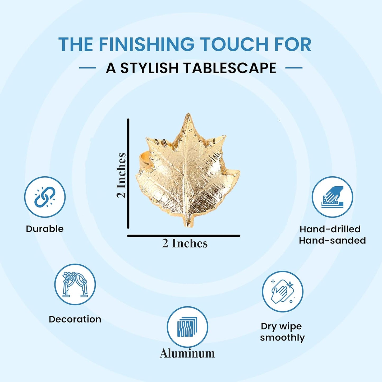 Set of 12 Gold Maple Leaf Napkin Rings - 2 Inch Lightweight Metal Napkin Holders, Elegant Table Décor for Wedding, Holiday, Thanksgiving, Christmas & Special Occasions - ALPHA Living HOME