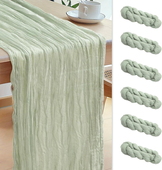 Le courant 6pcs 10Ft Cheesecloth Table Runner, Rustic Boho Gauze Cheese Cloth Runner Table Runner for Weddings Bridal Baby Shower Birthday Holiday Parties Home Decor, Sage Green