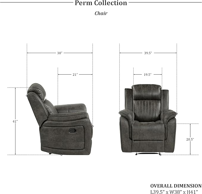 Lexicon Recliner Living Room Set, Home Theater Seating, Manual Polished - Image 2