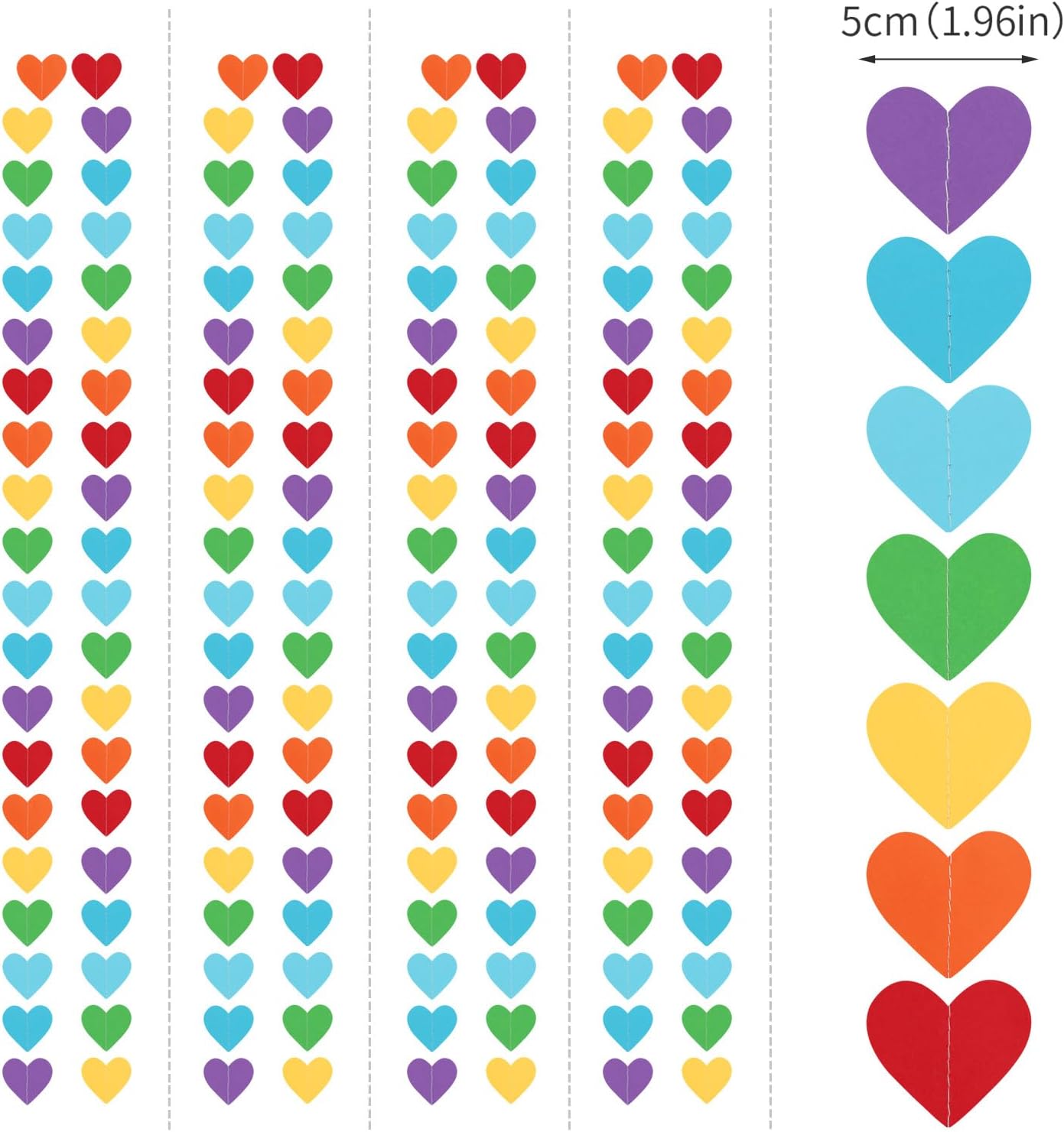 Rainbow Colorful Party-Decorations Heart Garland - 52ft Red Orange Yellow Green Blue Purple Streamers Banner,Boy Girl Kids Birthday Supplies Baby Shower Wedding Welcome Back to School Decor Panduola