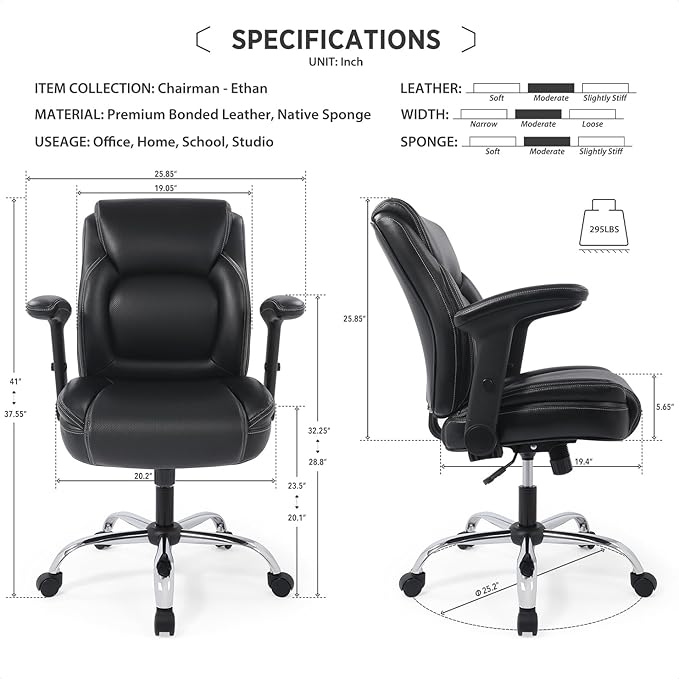 Ergonomic Heavy Duty Mid-Back Padded Bonded Leather Padded - Image 3