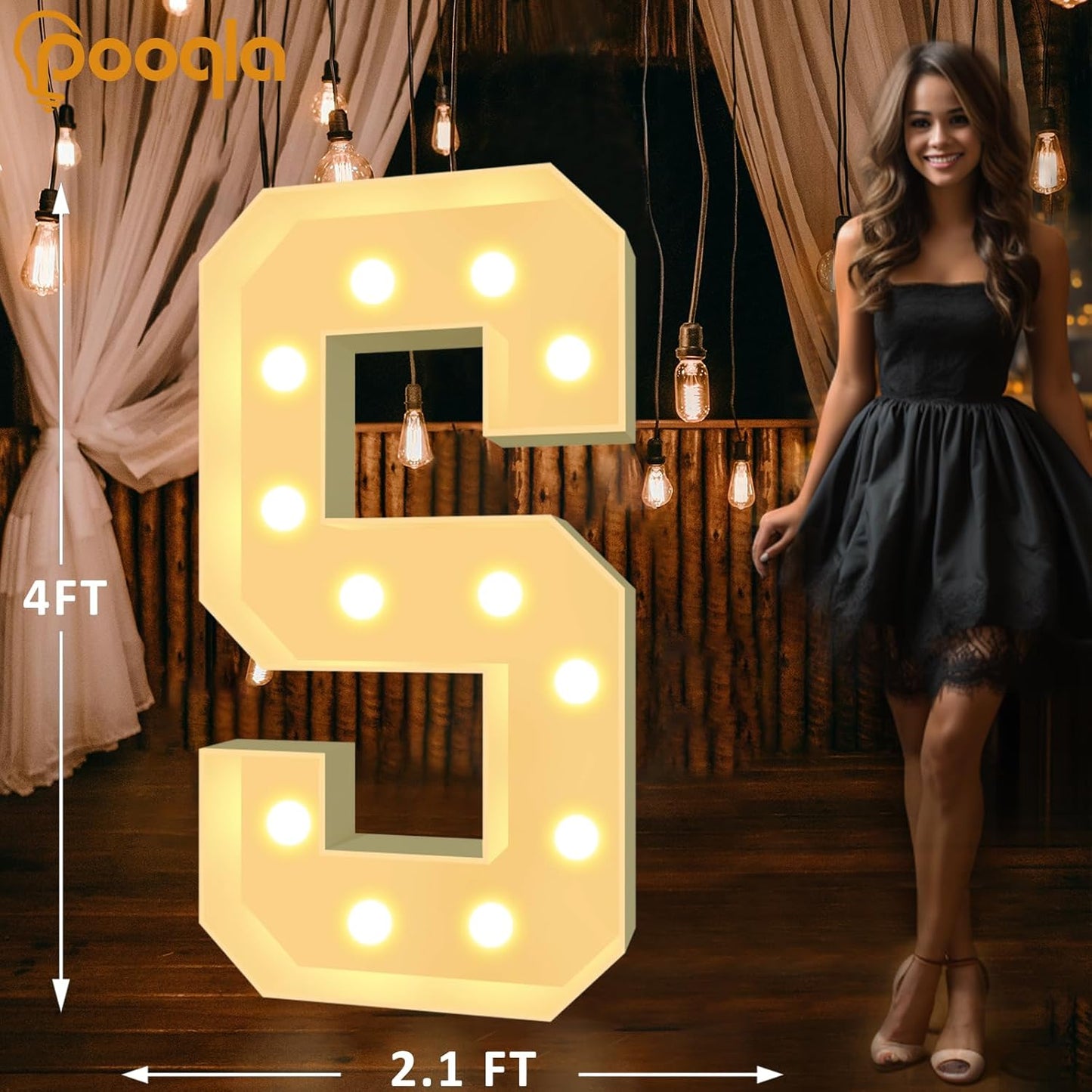 Pooqla 4 FT Marquee Light Up Letters, Cool White and Warm White Marquee Letter 4 Feet Tall, Giant LED Sign Big Mosaic Letter S for Balloons Birthday Party Anniversary Wedding Decorations