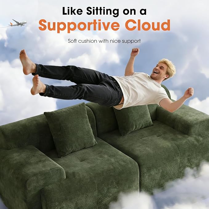 83.5" Boneless Loveseat with 2 Ottoman, Cloud Comfy Sofa Bed, Modular Sofa - Image 4
