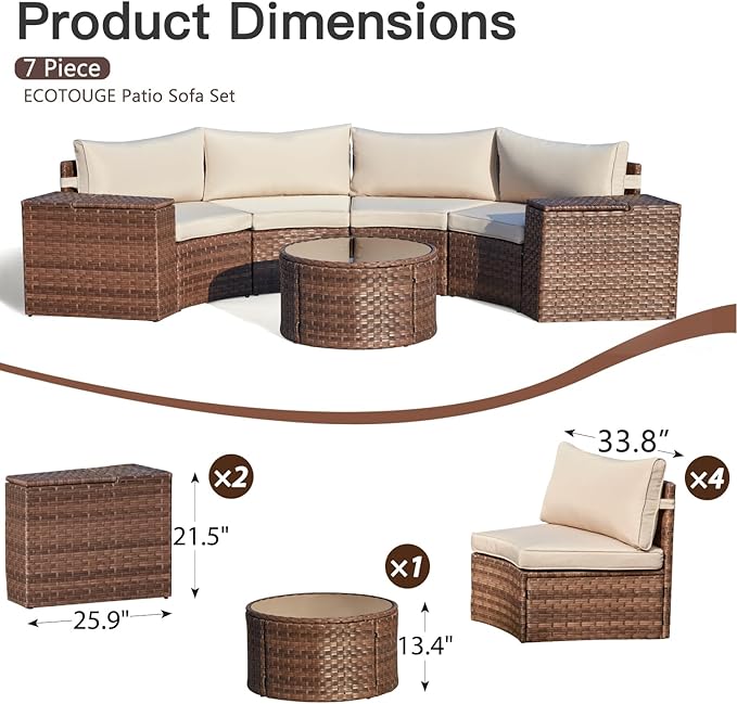 ECOTOUGE 8-Piece Half-Moon Curved Patio Furniture Set - Image 2