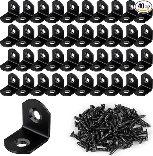40 Pcs L Bracket Stainless Steel Corner Brace Sets, 90 Degree Right Angle by Romeda