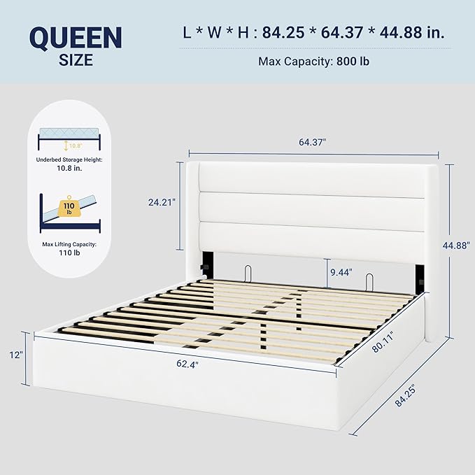Allewie Queen Size Velvet Lift Up Storage Bed, Modern Wingback Headboard - Image 2