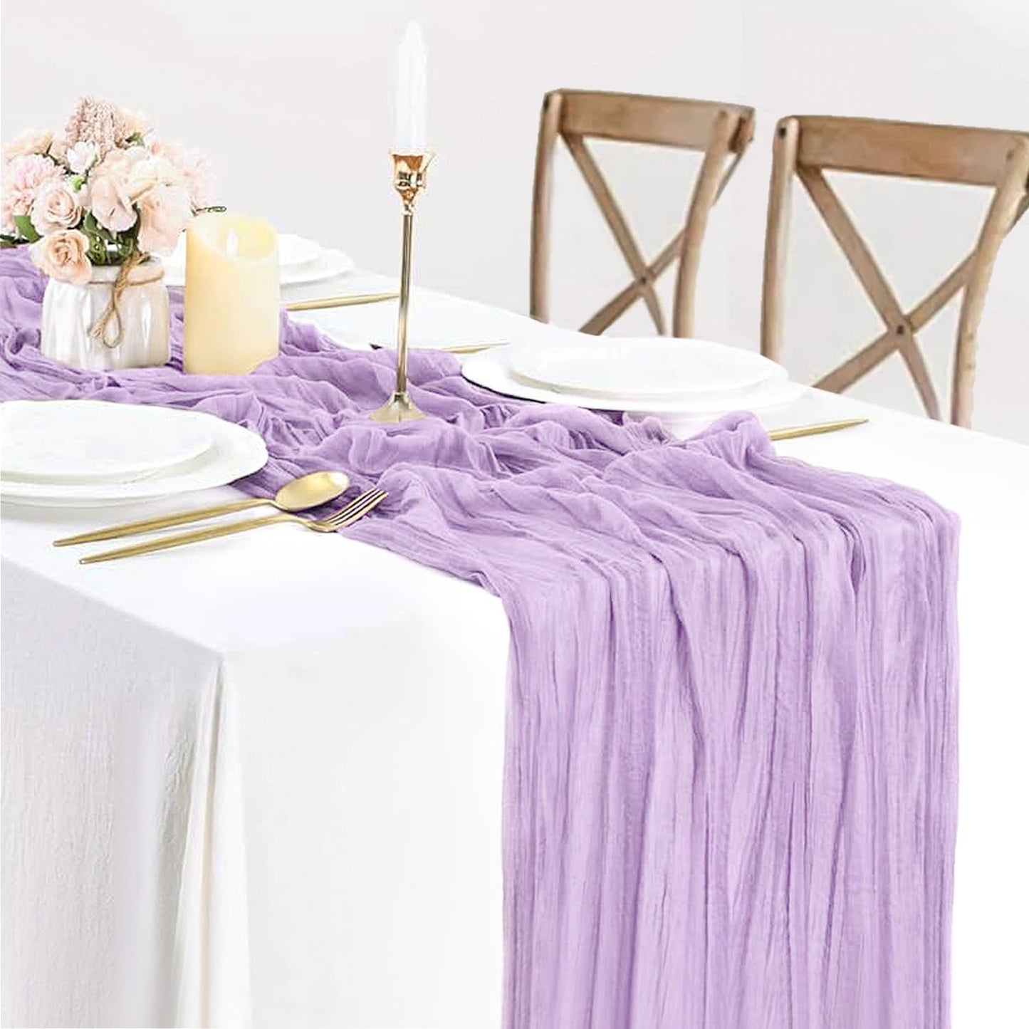 Lilac Purple Cheese Cloth Table Runner Boho Romantic 10ft Gauze Cheesecloth Table Runner for Baby Shower Decoration Wedding Bridal Shower Fall Thanksgiving Table Decor