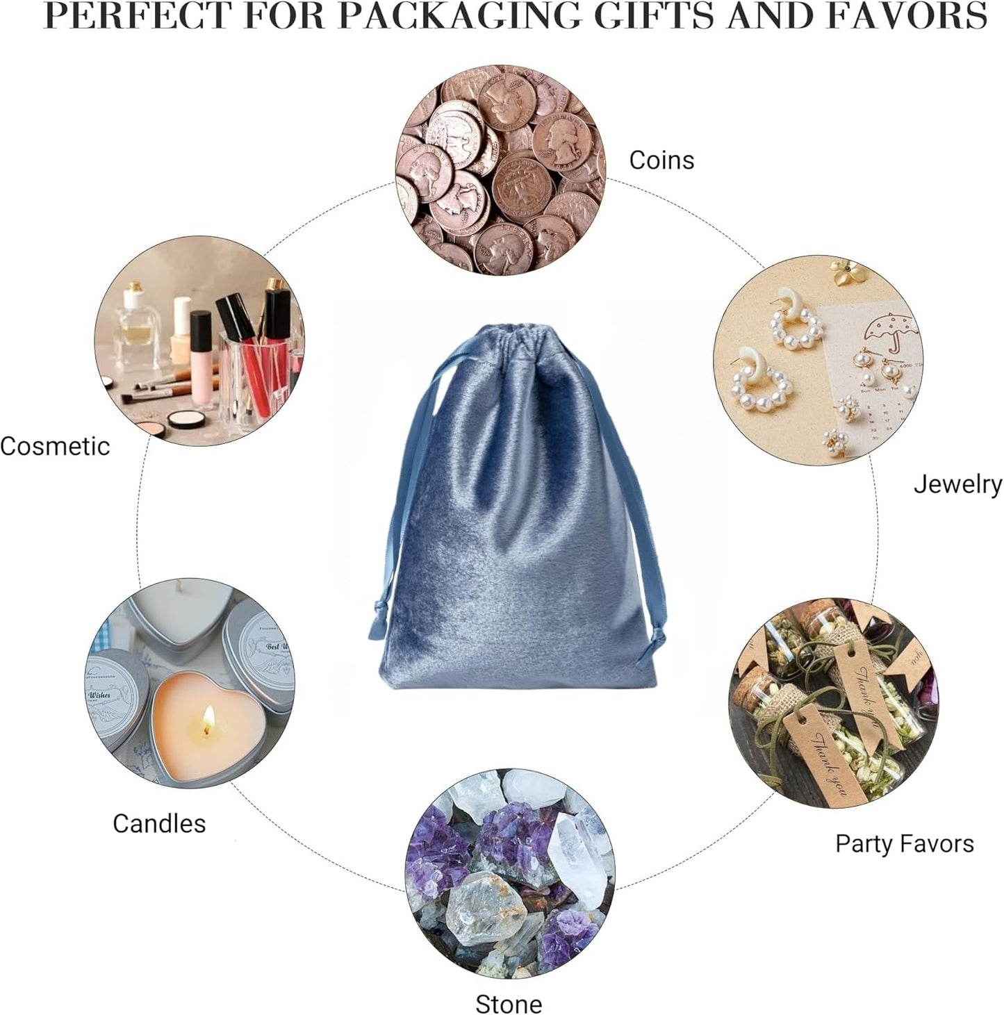 QIANF 12pcs Dusty Blue Velvet Drawstring Bags 4x6 inches Glossy Small Velvet Cloth Gift Bags Jewelry Pouches for Storage Wedding Party Favor Christmas