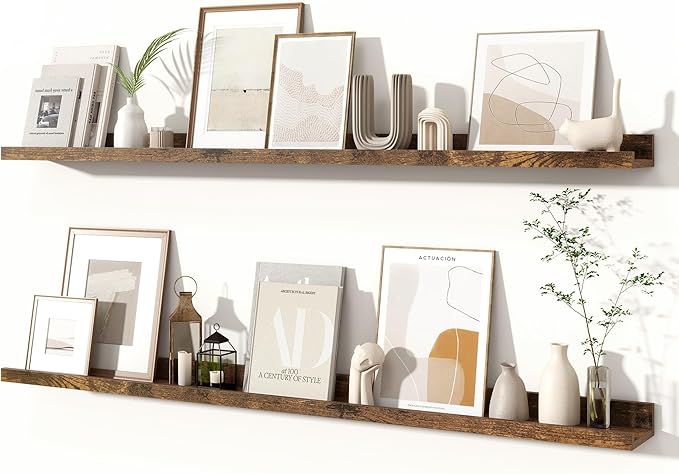 Fun Memories Picture Ledge Shelves Set of 2, 48 Inch Rustic Wall Mounted by FunMemories