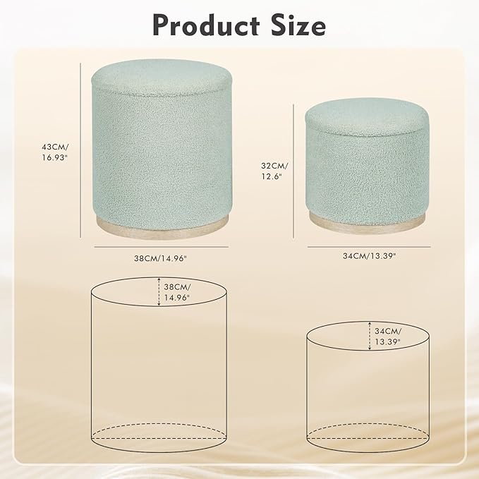 PINPLUS Round Ottoman with Storage Set of 2, Storage Ottoman with Tray - Image 3