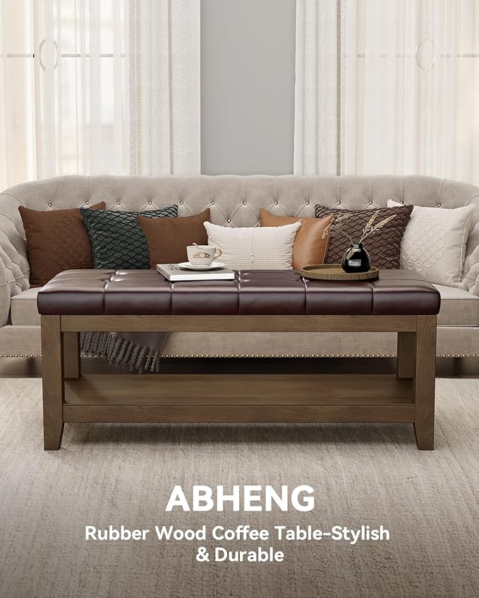 ABHENG Solid Rubber Wood Shoe Bench, Easy-Clean PU Upholstered Seat, 770LB Load - Image 4