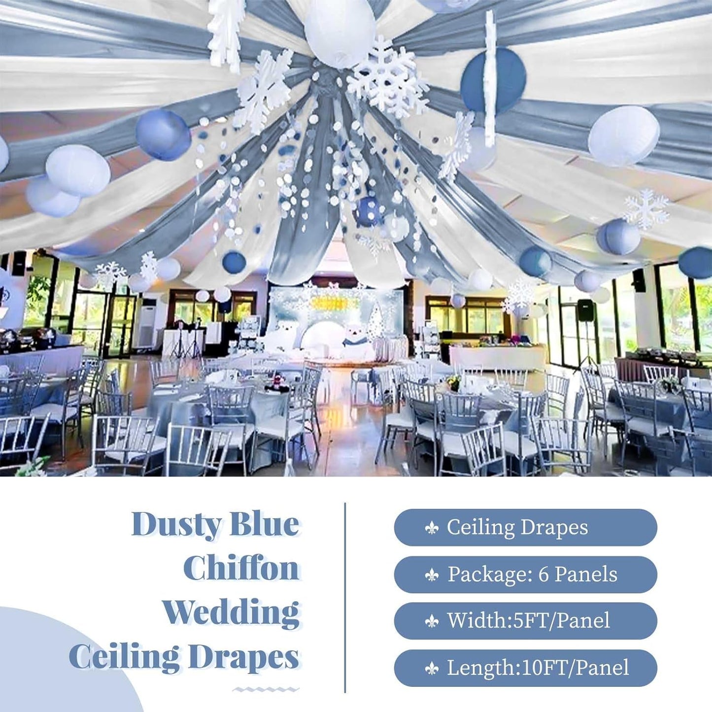 6 Panels Dusty Blue Wedding Drapes 5ftx10ft Chiffon Fabric Arch Draping Sheer Curtains Soft Drapery Wedding Ceiling Decorations for Party Ceremony Stage Swag