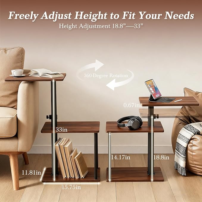 Faesun Swivel Side Table for Couch Arm, Adjustable C End Table for Recliner or - Image 8