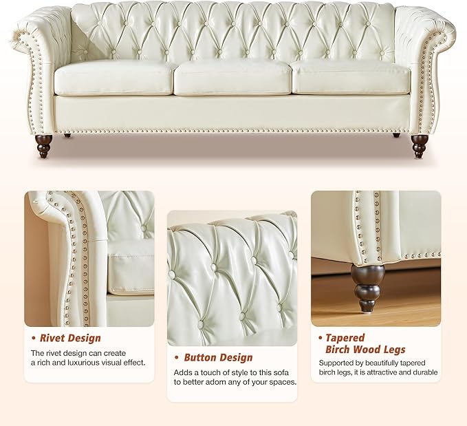 QHITTY 3 Piece Living Room Set, Sectional Chesterfield Sofa Chair Contemporary - Image 4