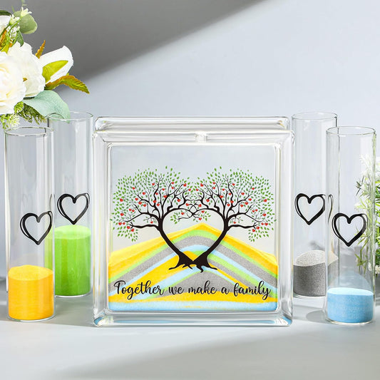 Wedding Unity Sand Set Include Vases Square Glass Jar Container 12 oz Sand for Blended Family Engagement Anniversary Bridal Party Outdoor Beach Decor(Classic Colors,Tree)