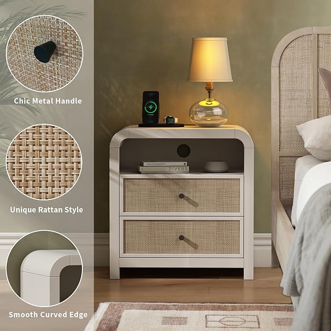 Oak&Sparrow Rattan Nightstand Set of 2, 23.6'' Rattan End Table - Image 7