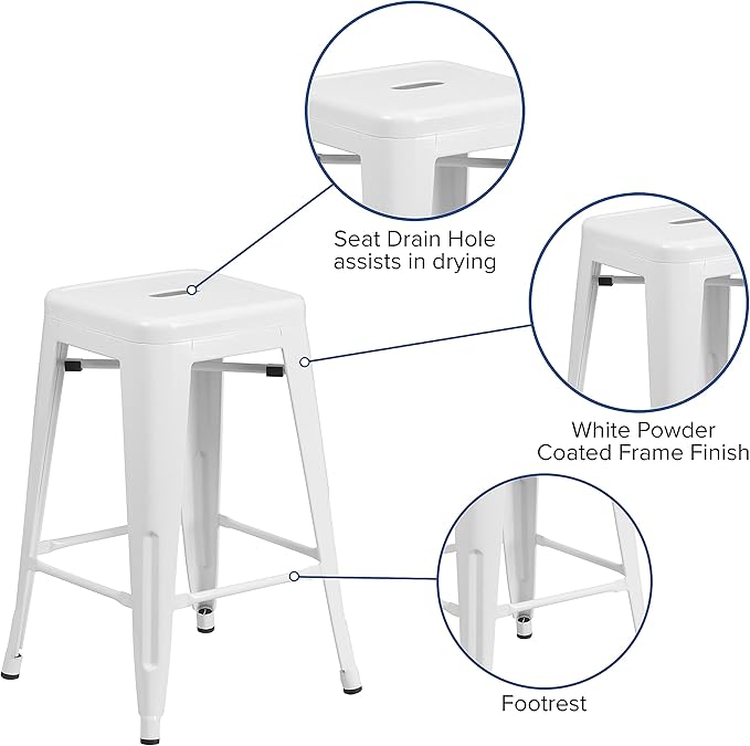 Flash Furniture Lily 4 Pack Commercial Grade 24" High Backless White Metal - Image 6
