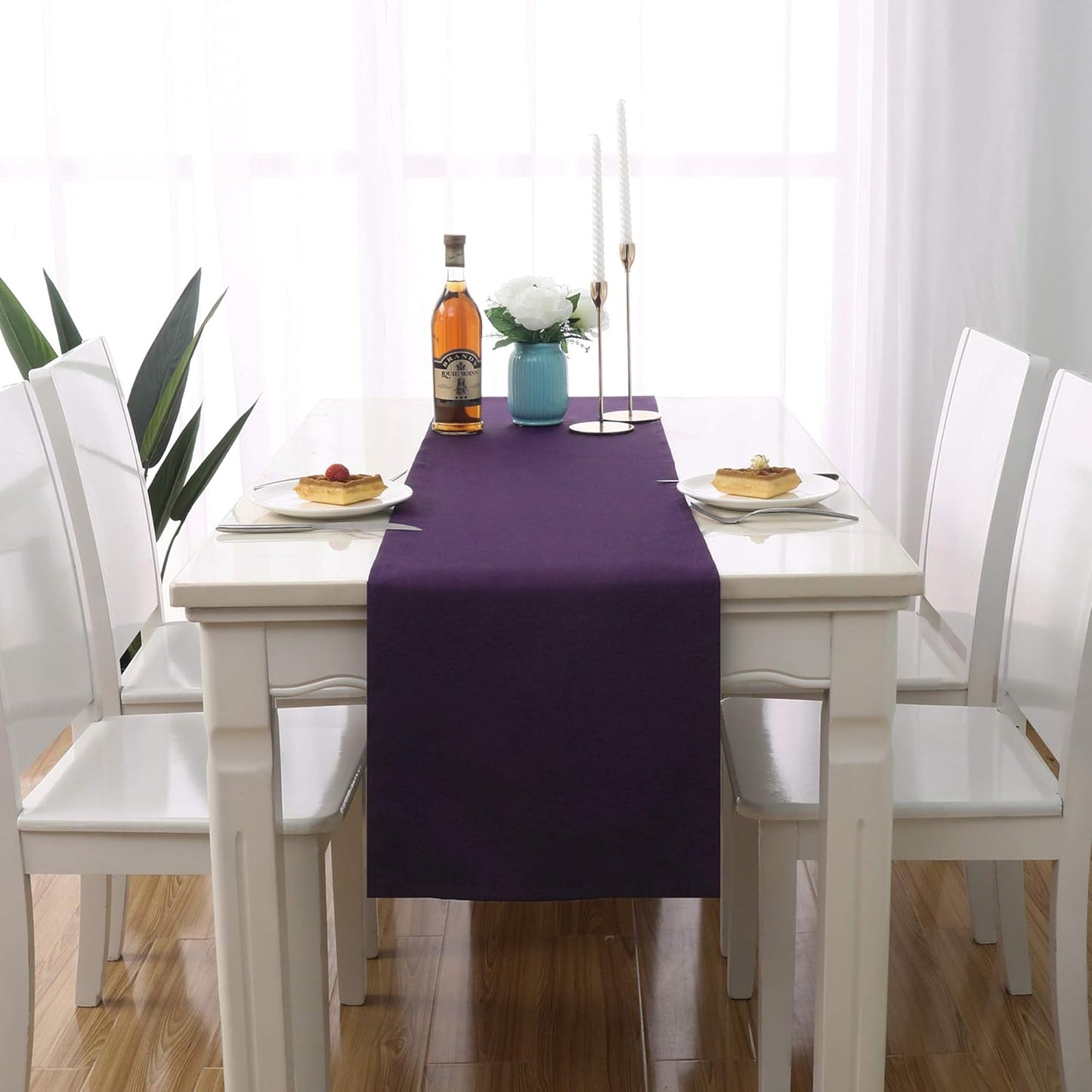 DUALIFE Plum Purple Table Runner for Wedding, Table Runners Fit Rectange and Round Table Decorations for Birthday Parties, Banquets, Graduations, Engagements 14X72 Inches 2 Pieces Dark Purple