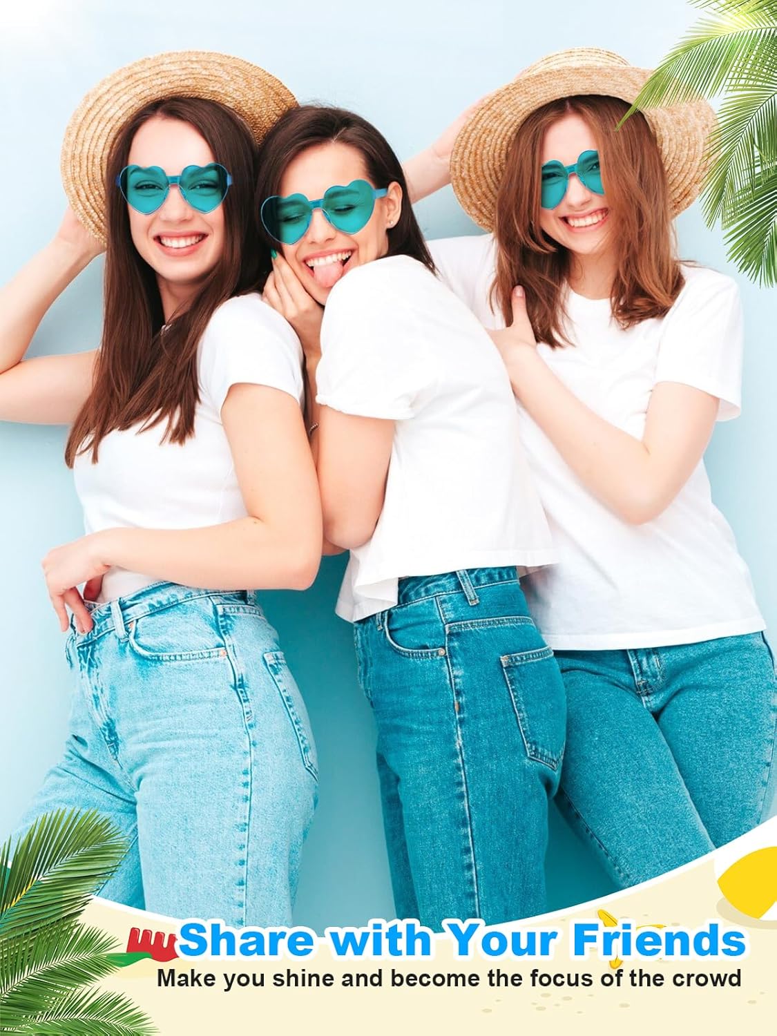 12 Pairs Heart Shaped Sunglasses for Women Colorful Glasses Fun Trendy Transparent Heart Sunglasses Party Favor (Lake Blue)