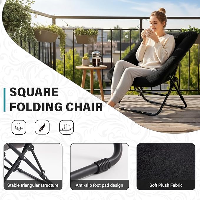 Tiita Comfy Folded Chair, Soft Faux Fur Oversized Folding Accent Chair - Image 8