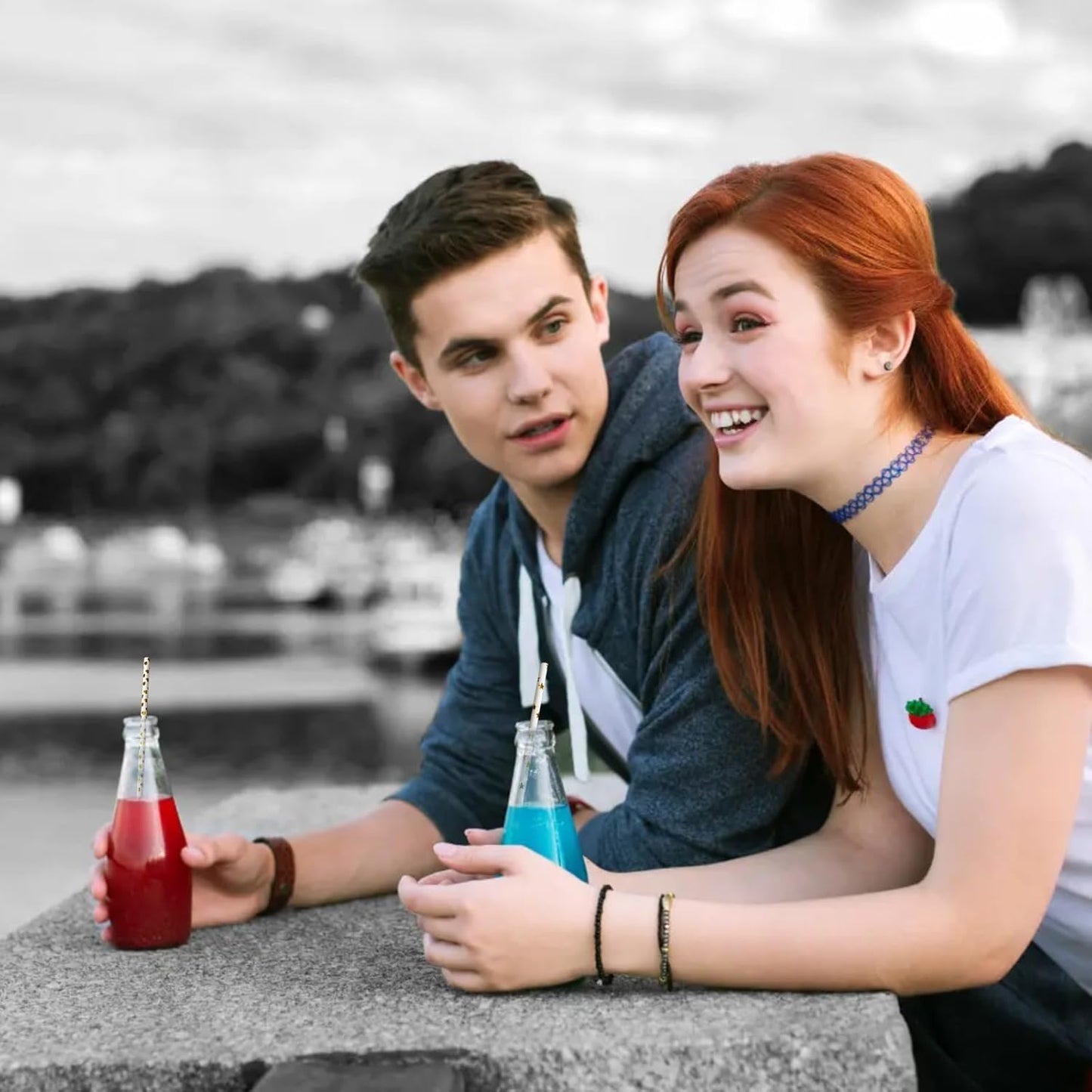 YAOSHENG [100 Pack] Pink & Gold Paper Straws Disposable, 100% Biodegradable Multi-Pattern Party Straws For Birthday, Wedding and Holiday Decoration (golden)