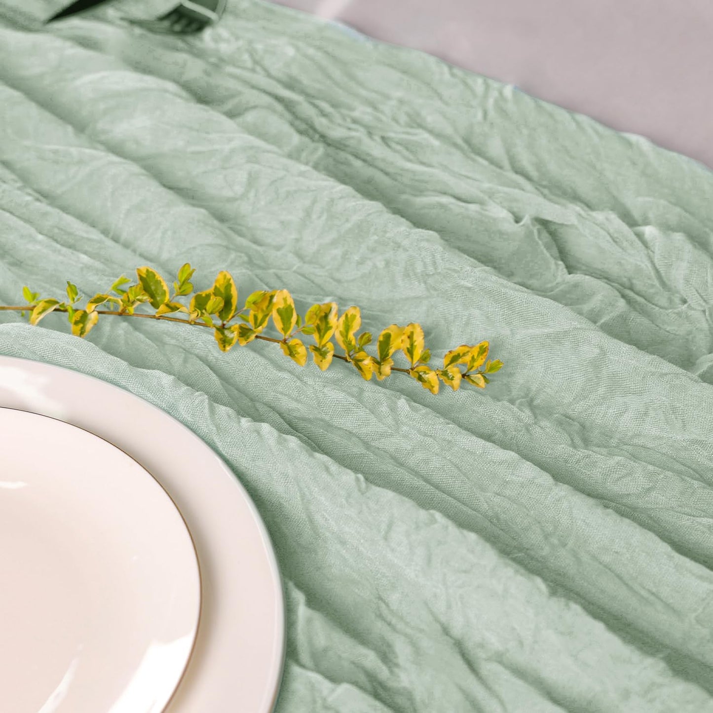 Hahuho Sage Green Cheesecloth Table Runner 10ft, Gauze Boho Rustic Table Runners for Wedding Birthday Party Baby Shower Decorations（1 Pack , 35x120 Inches）