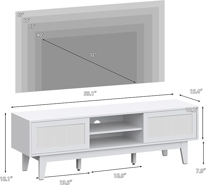 Xixini Boho TV Stand for 55 65 Inch TV, Rattan Entertainment Center - Image 2