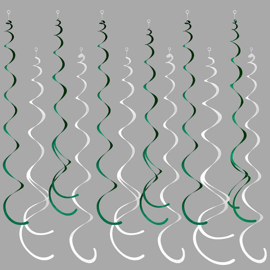 36 Pcs Green White Hanging Swirl Decorations Felt Swirl Streamer Spiral Ceiling Garland for Birthday Graduation Wedding Retirement Baby Shower Spring Summer Christmas Masters Golf Party Decor Supplies