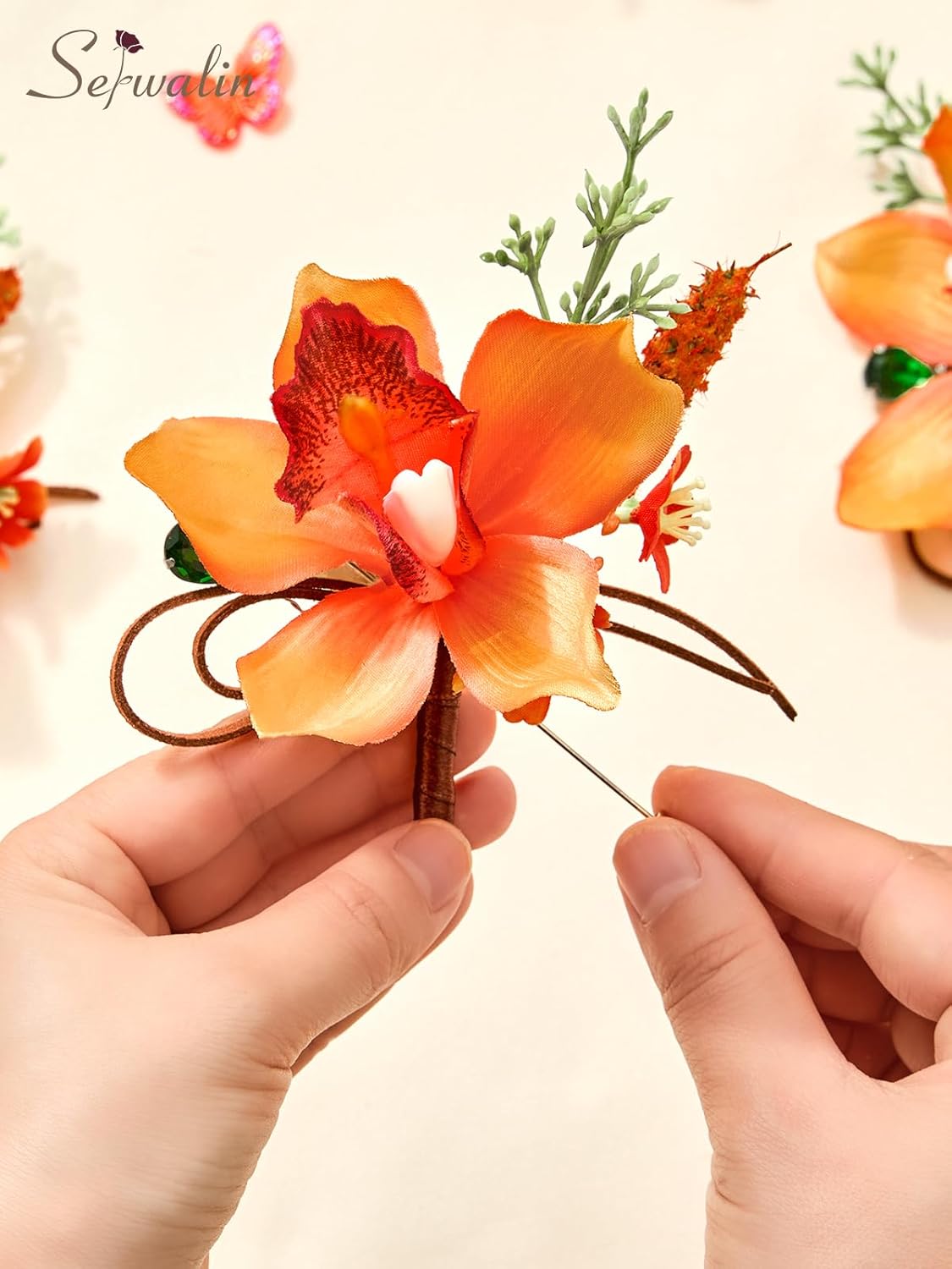 Serwalin 10Pcs Boutonniere for Men, Orange Groom and Best Man Boutonniere, Artificial Flowers for Wedding Decor Prom Homecoming Ceremony Anniversary Formal Dinner Party