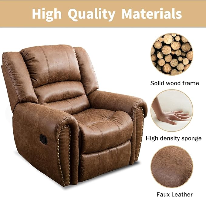 CANMOV Leather Recliner Chair Set of 2, Classic and Traditional Manual Recliner - Image 4